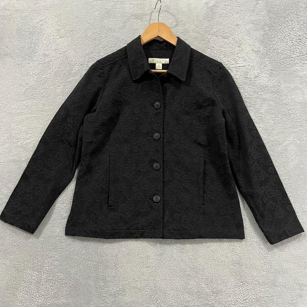 Appleseeds Button Up Womens 4P Blazer Black Floral Preppy Grunge Goth